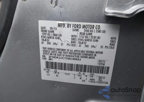 2013 Ford Edge Sel from USA, damaged, VIN 2FMDK3JC7DBC95653